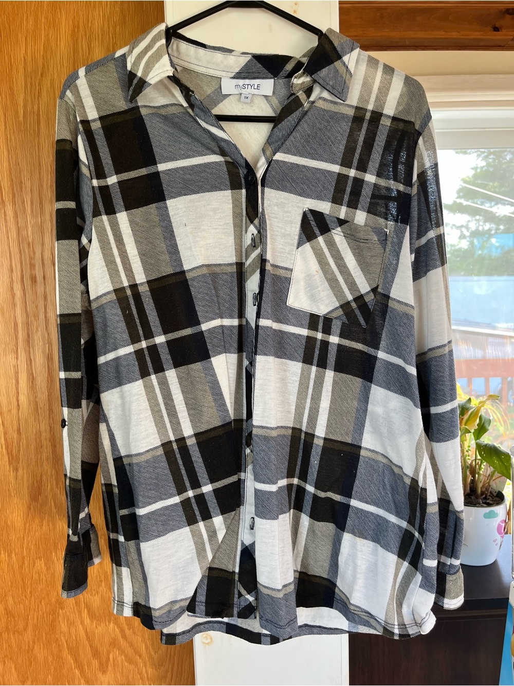 Black & White Plaid Button-Up Shirt